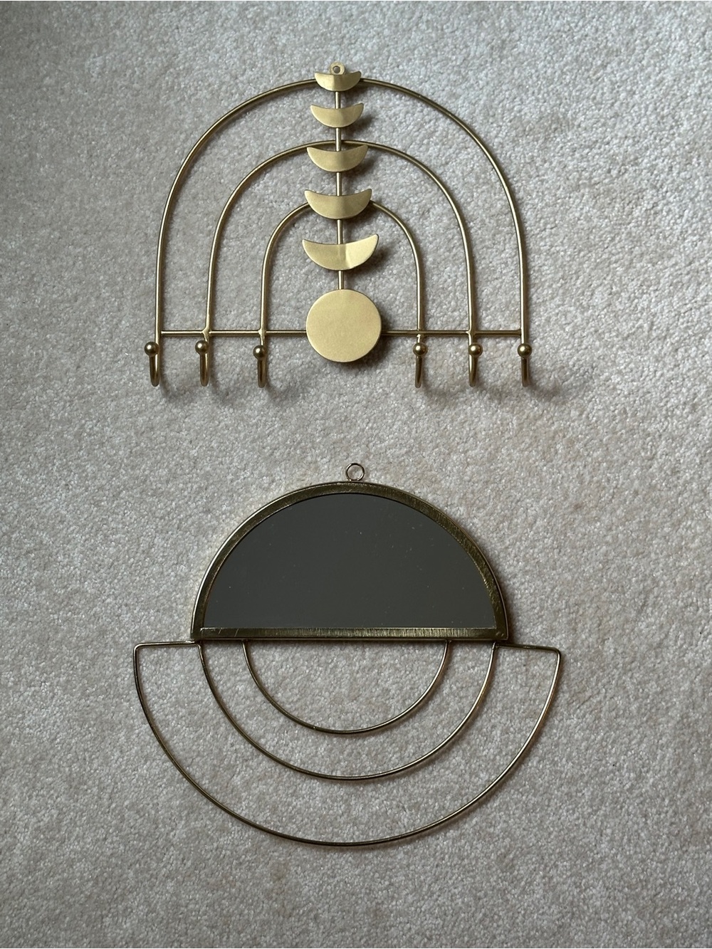 Gold Metal Wall Hook Rack - Geometric Moon Phase Accent